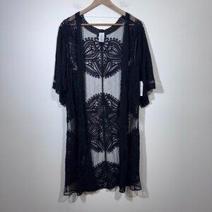 Womens Black Lace Open Front Duster Cardigan Size S Sheer Whimsigoth Witchy